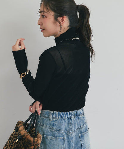 植絨網紗高領打底衫