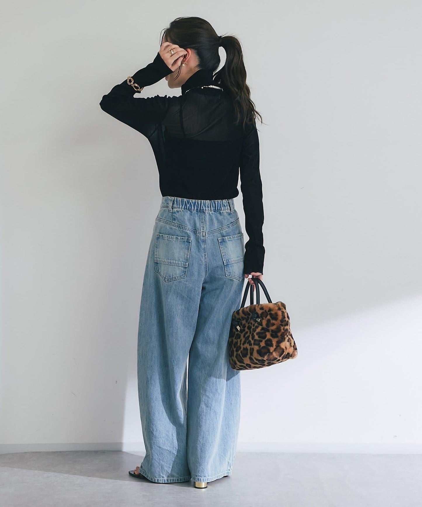 植絨網紗高領打底衫