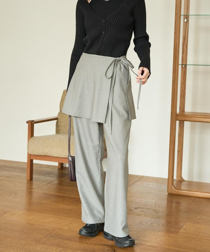 柔軟觸感斜紋裹裙一體式休閒褲（可搭配套裝）