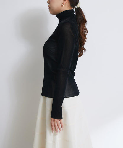 植絨網紗高領打底衫