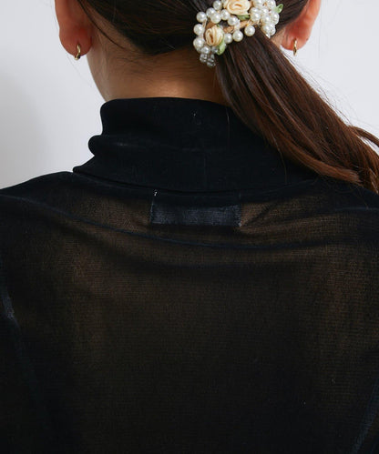 植絨網紗高領打底衫