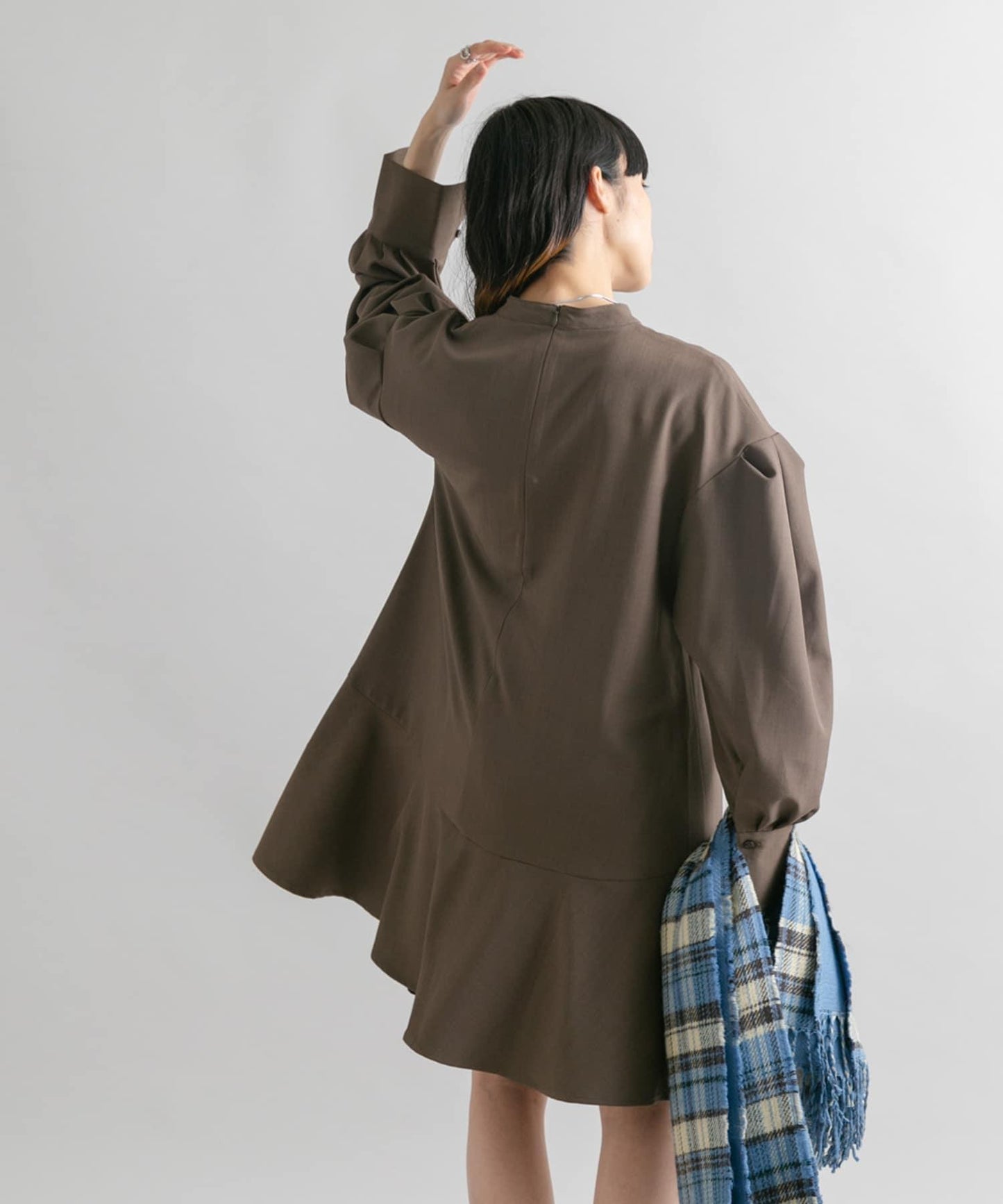 褶袖迷你連衣裙