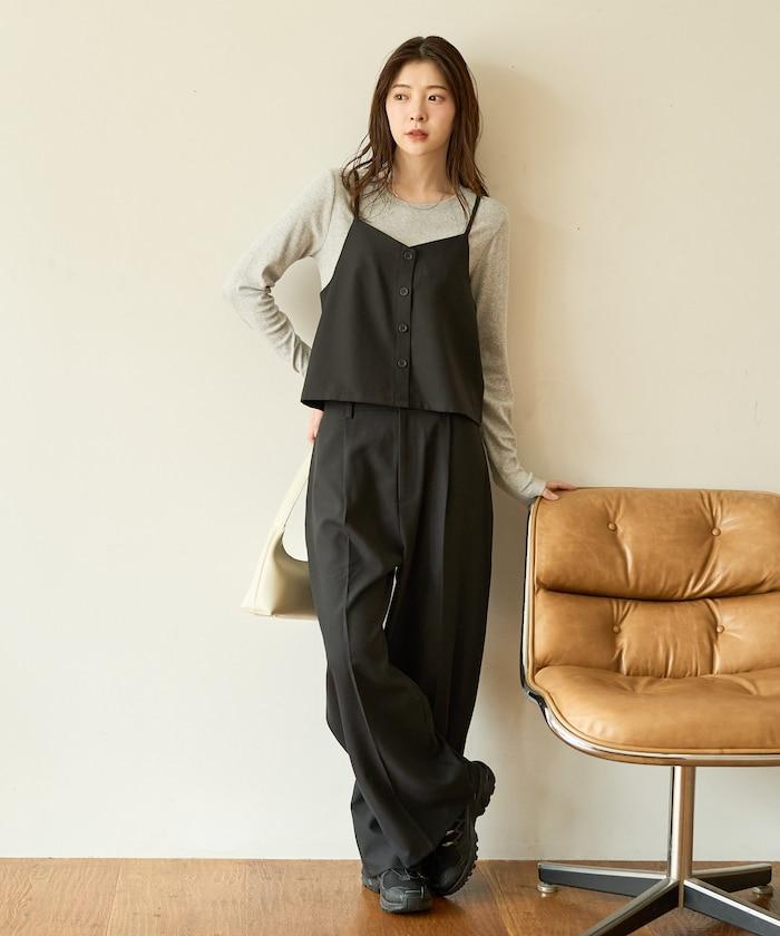 柔軟觸感斜紋吊帶背心套裝（可搭配套裝）