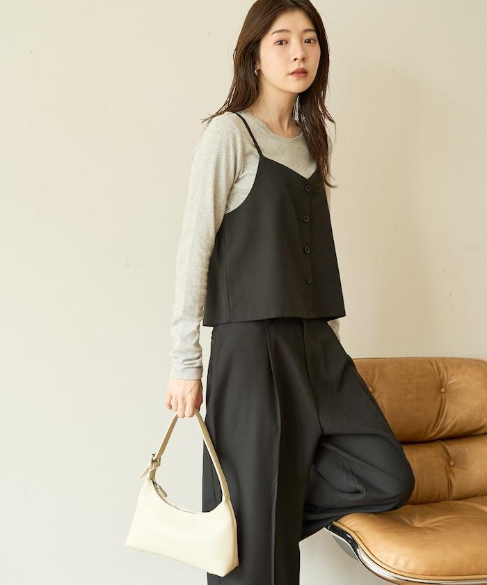 柔軟觸感斜紋吊帶背心套裝（可搭配套裝）