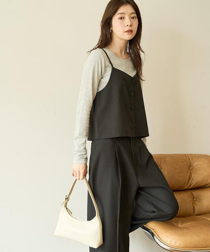 柔軟觸感斜紋吊帶背心套裝（可搭配套裝）