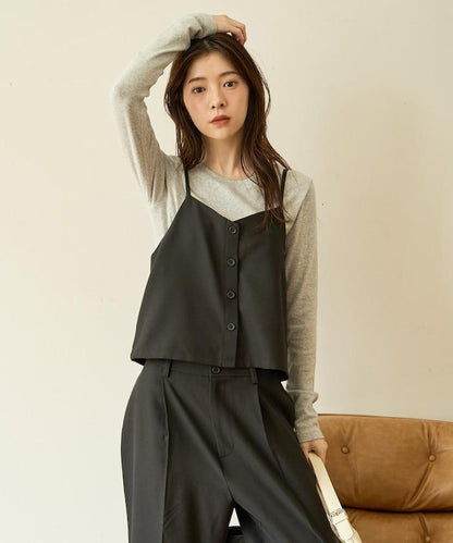 柔軟觸感斜紋吊帶背心套裝（可搭配套裝）