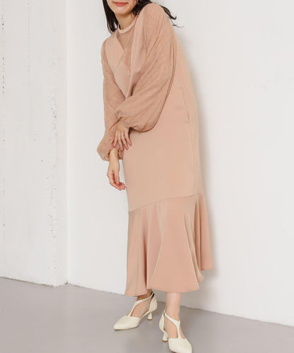 格紋透視連衣裙