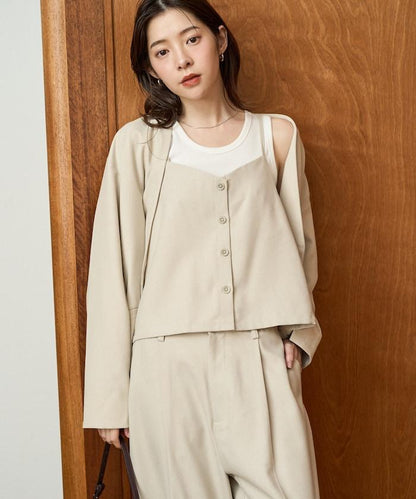 柔軟觸感斜紋吊帶背心套裝（可搭配套裝）