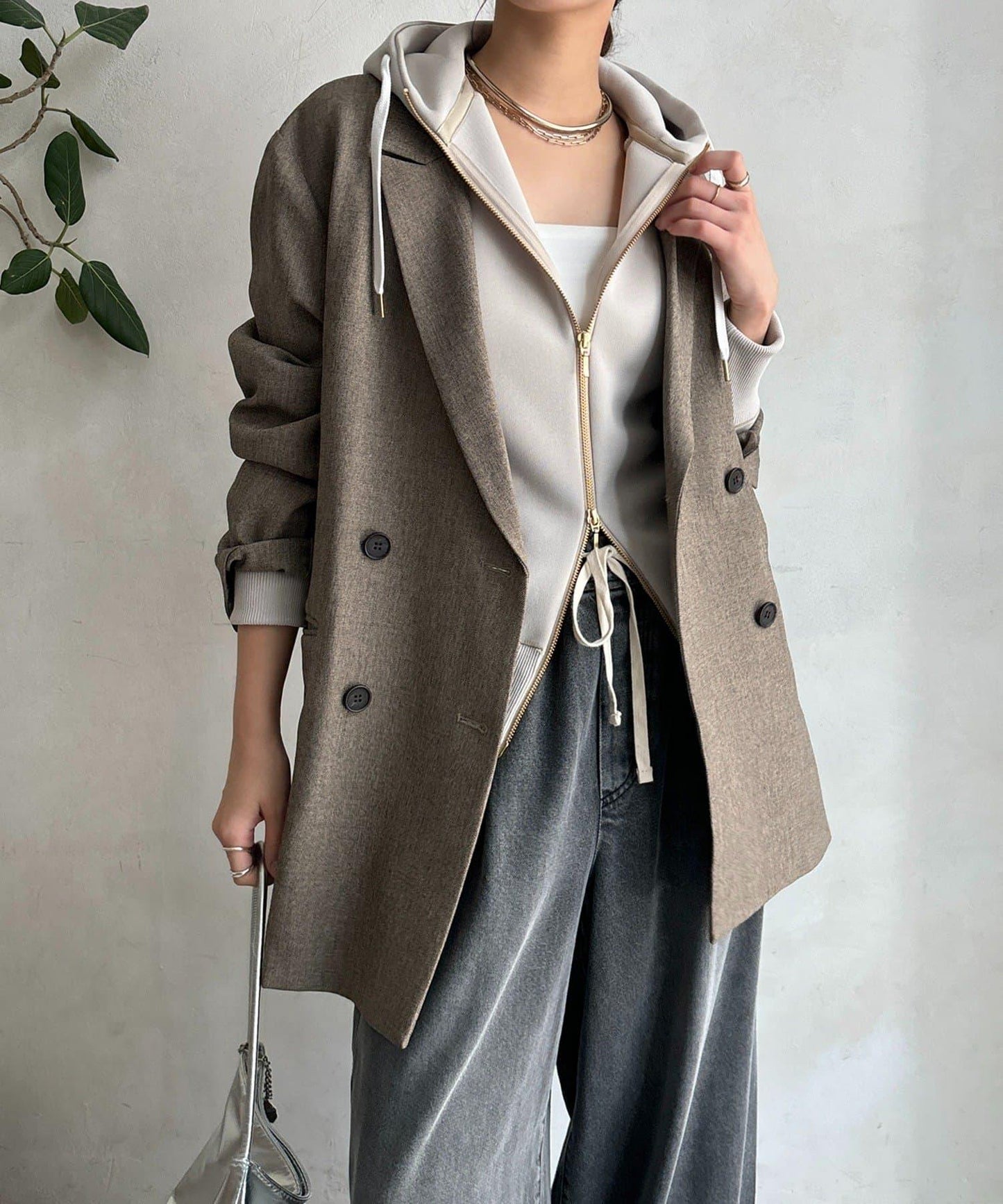 梅子色拉鍊連帽衛衣