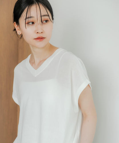 「UV防護」兩穿法法式短袖針織衫