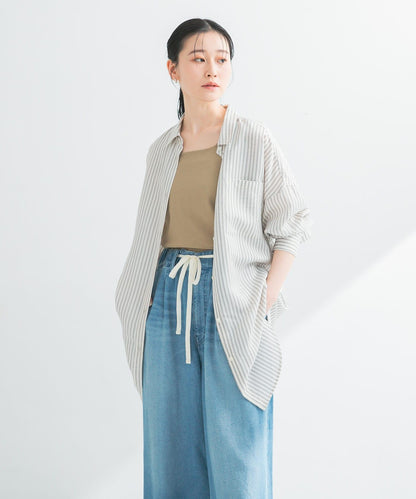 new basic 人造絲真絲條紋寬鬆襯衫