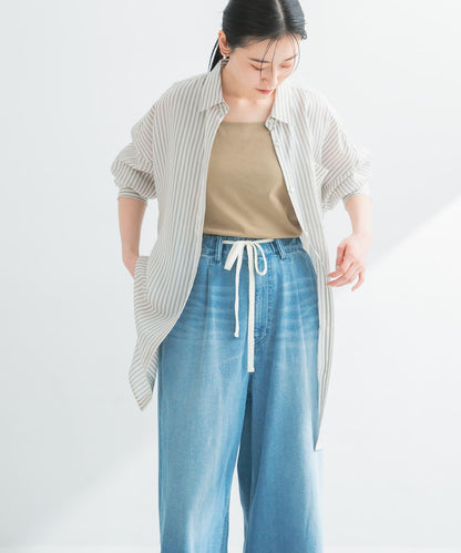 new basic 人造絲真絲條紋寬鬆襯衫