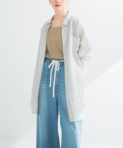 new basic 人造絲真絲條紋寬鬆襯衫