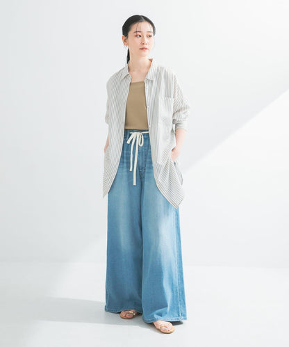 new basic 人造絲真絲條紋寬鬆襯衫