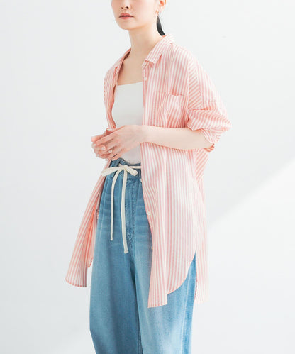 new basic 人造絲真絲條紋寬鬆襯衫