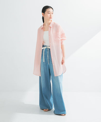 new basic 人造絲真絲條紋寬鬆襯衫