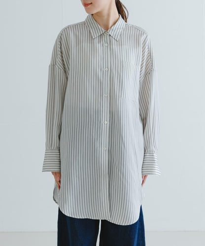new basic 人造絲真絲條紋寬鬆襯衫