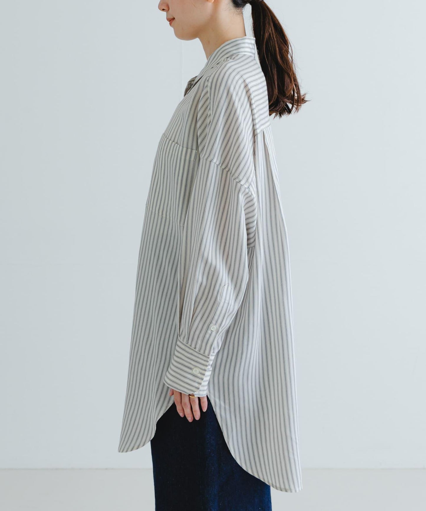 new basic 人造絲真絲條紋寬鬆襯衫