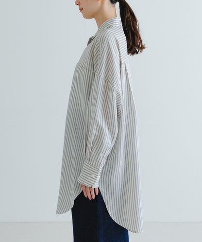 new basic 人造絲真絲條紋寬鬆襯衫