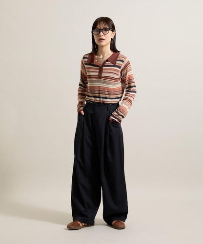 輕薄修身長袖翻領針織衫