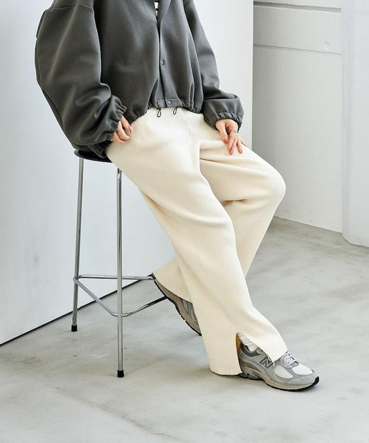 可機洗含絲羅紋針織褲 可搭配套裝