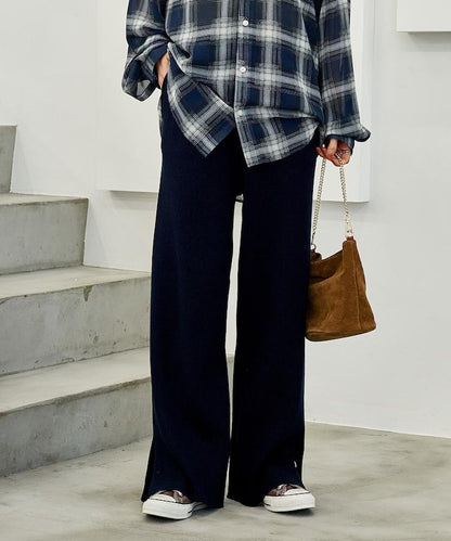 可機洗含絲羅紋針織褲 可搭配套裝