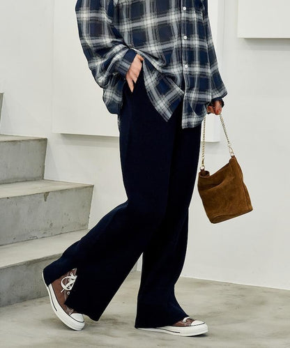 可機洗含絲羅紋針織褲 可搭配套裝