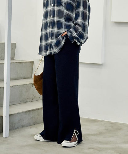 可機洗含絲羅紋針織褲 可搭配套裝