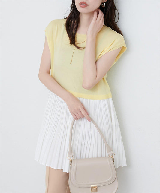 【natural couture】拼接百褶針織衫