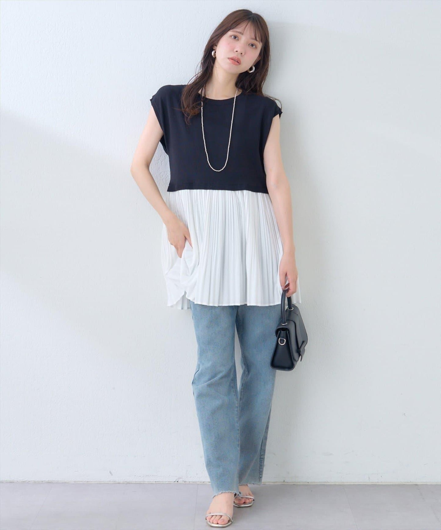 【natural couture】拼接百褶針織衫