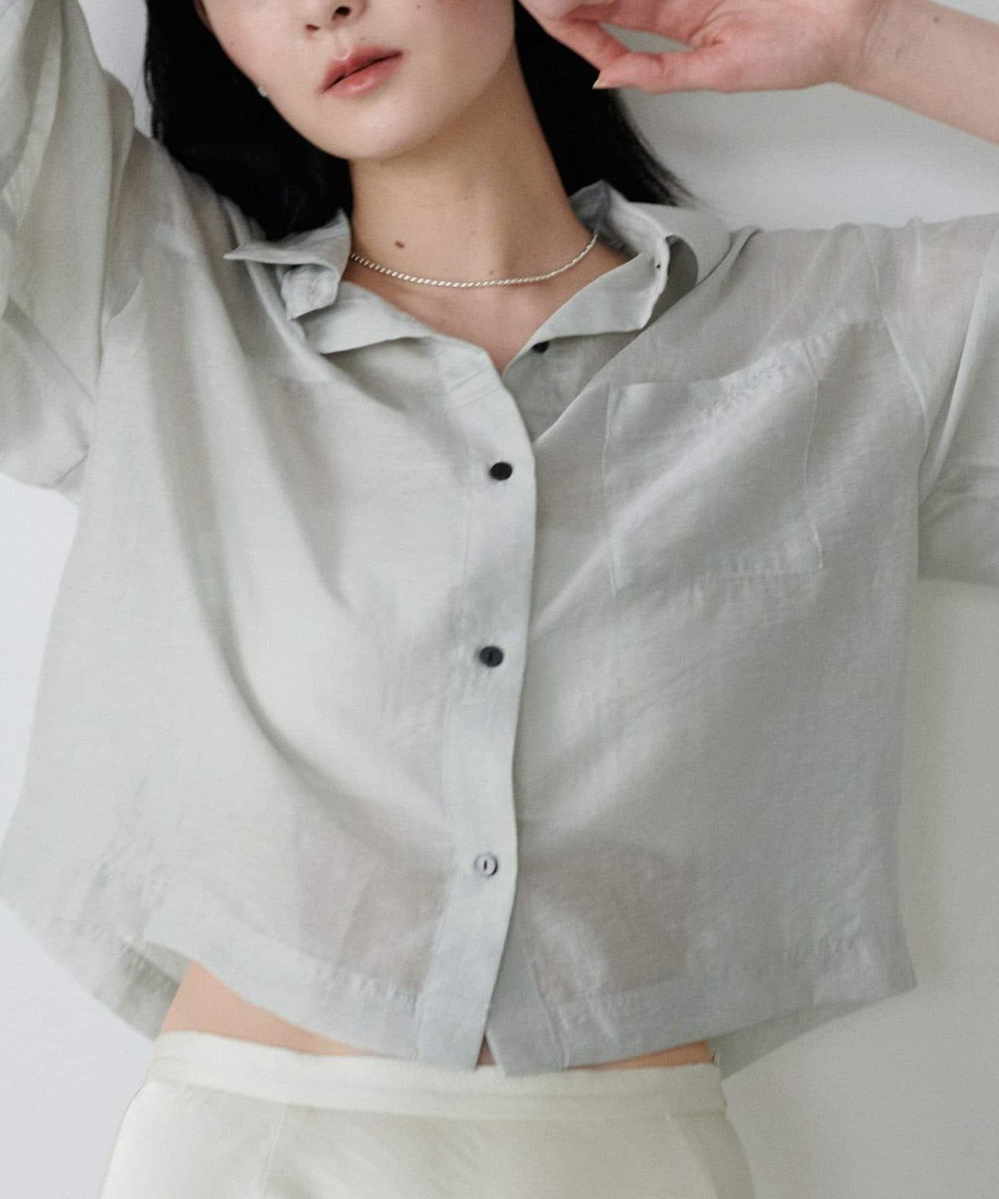 【LARUTA】透視感短袖刺繡標誌襯衫