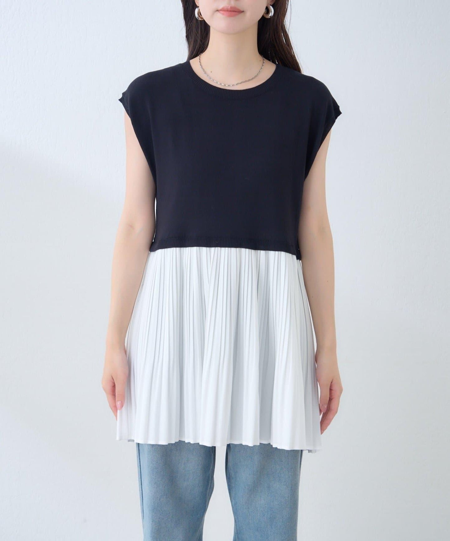 【natural couture】拼接百褶針織衫