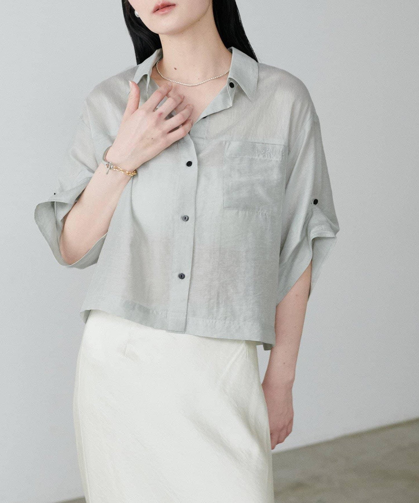 【LARUTA】透視感短袖刺繡標誌襯衫