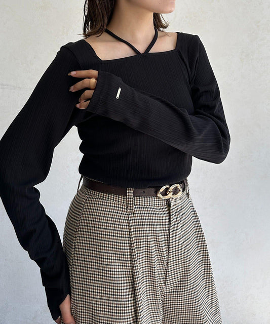 帶吊墜掛脖羅紋套頭衫