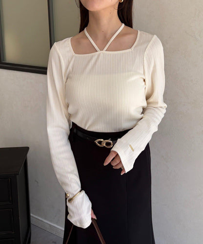 帶吊墜掛脖羅紋套頭衫