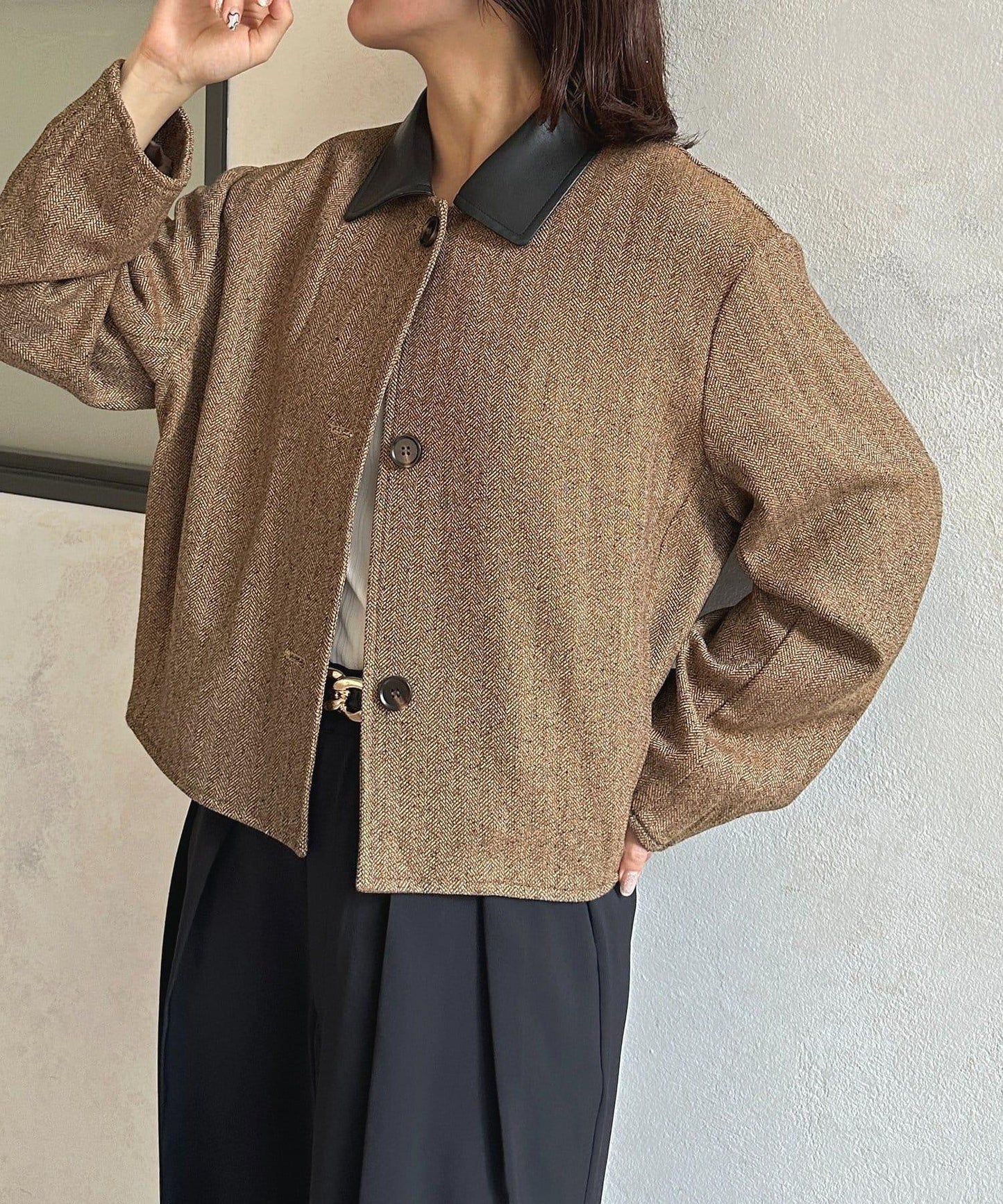 粗花呢短款夾克