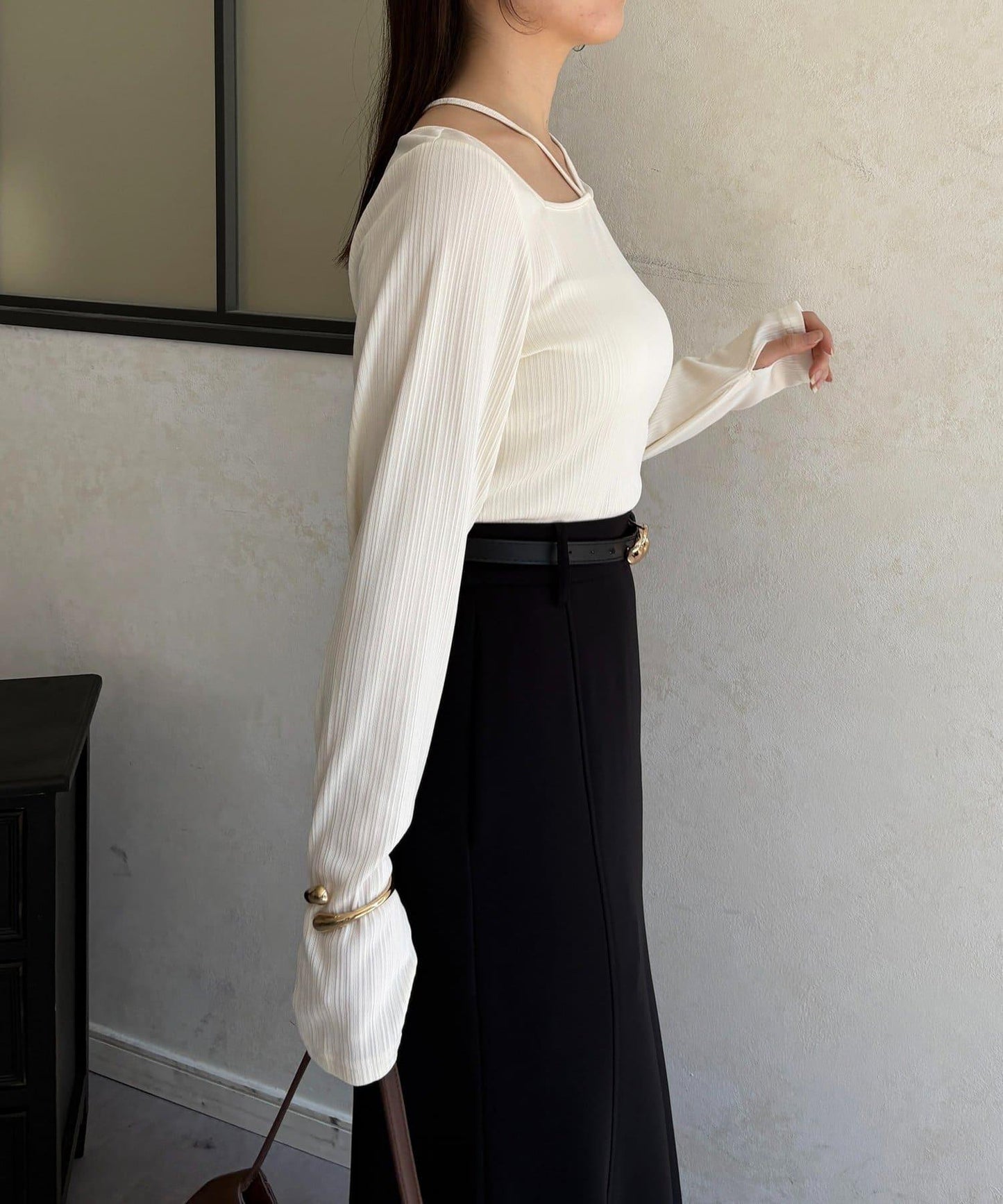 帶吊墜掛脖羅紋套頭衫