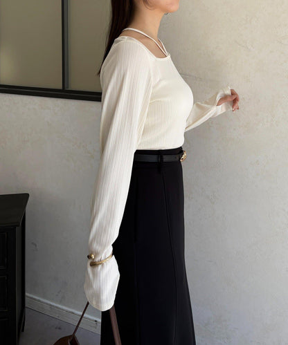 帶吊墜掛脖羅紋套頭衫