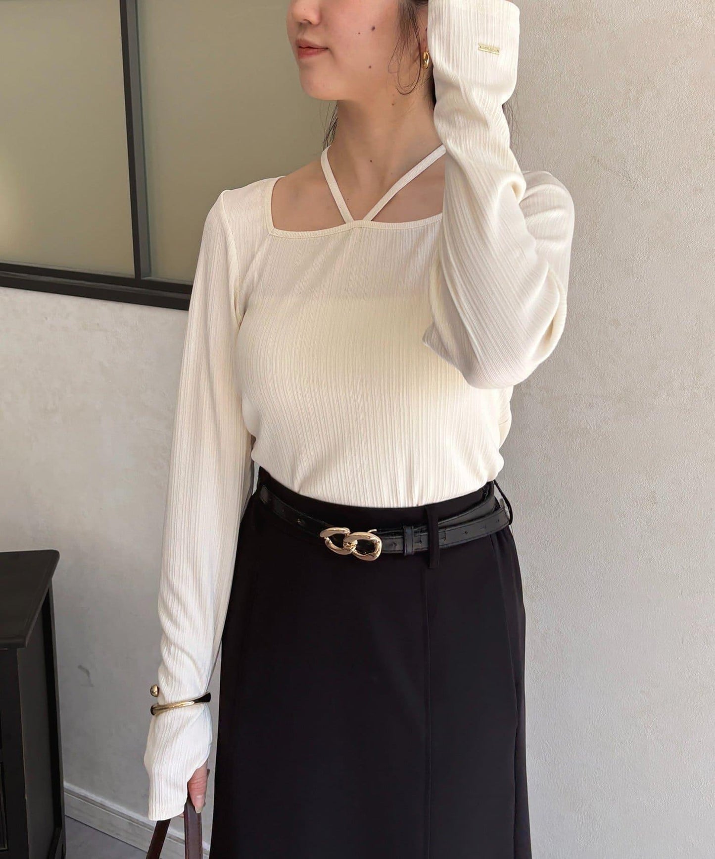 帶吊墜掛脖羅紋套頭衫