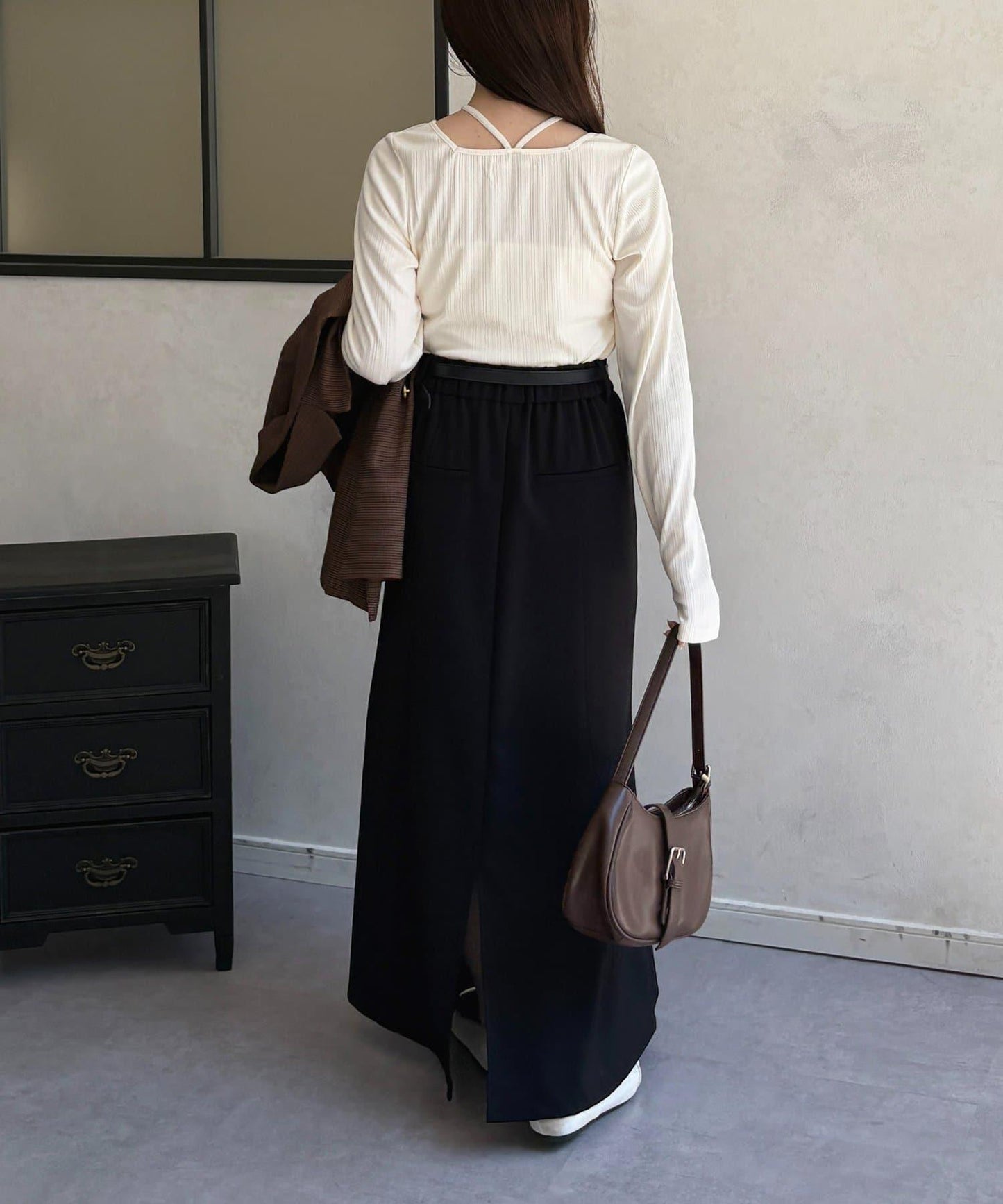 帶吊墜掛脖羅紋套頭衫