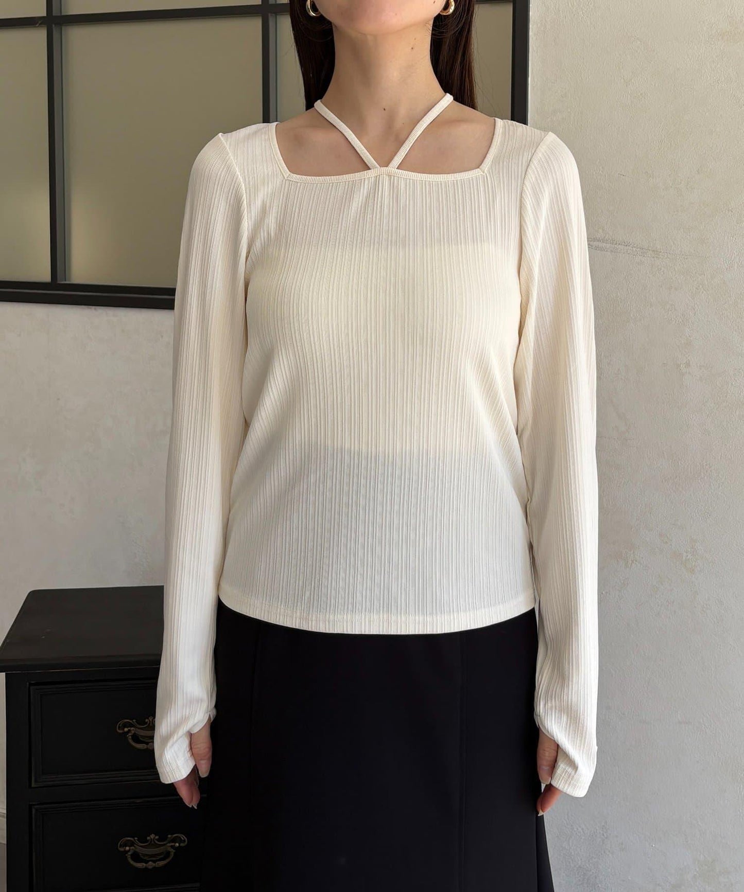 帶吊墜掛脖羅紋套頭衫