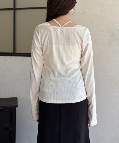 帶吊墜掛脖羅紋套頭衫