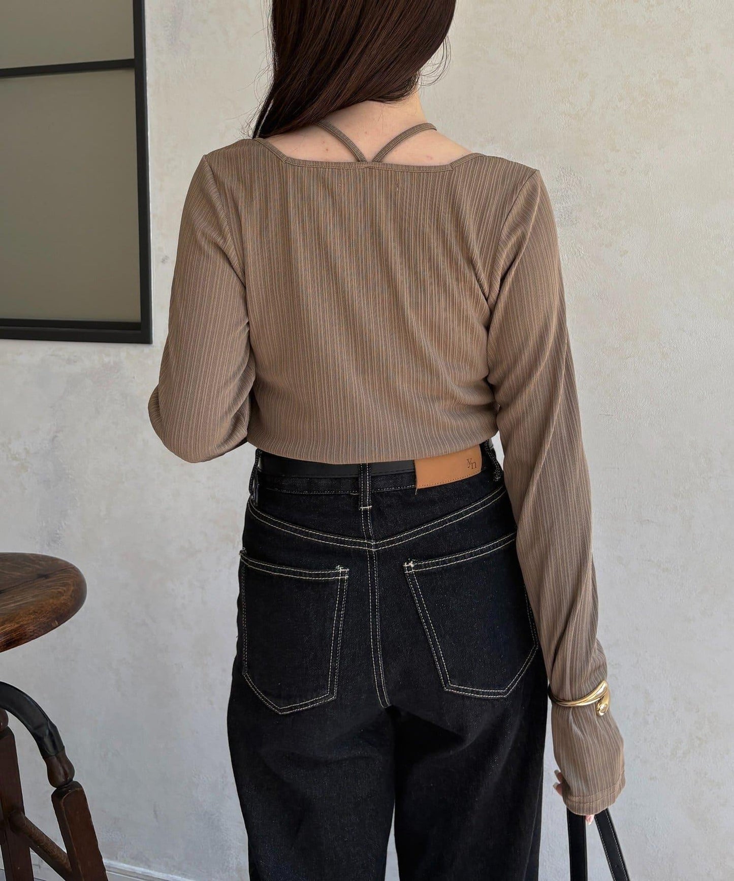 帶吊墜掛脖羅紋套頭衫