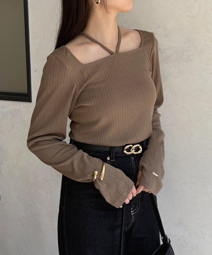 帶吊墜掛脖羅紋套頭衫