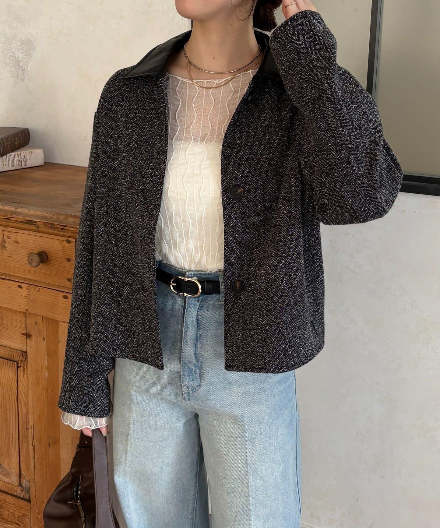 粗花呢短款夾克