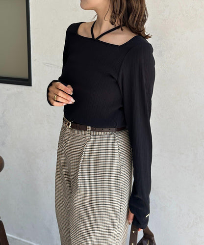 帶吊墜掛脖羅紋套頭衫