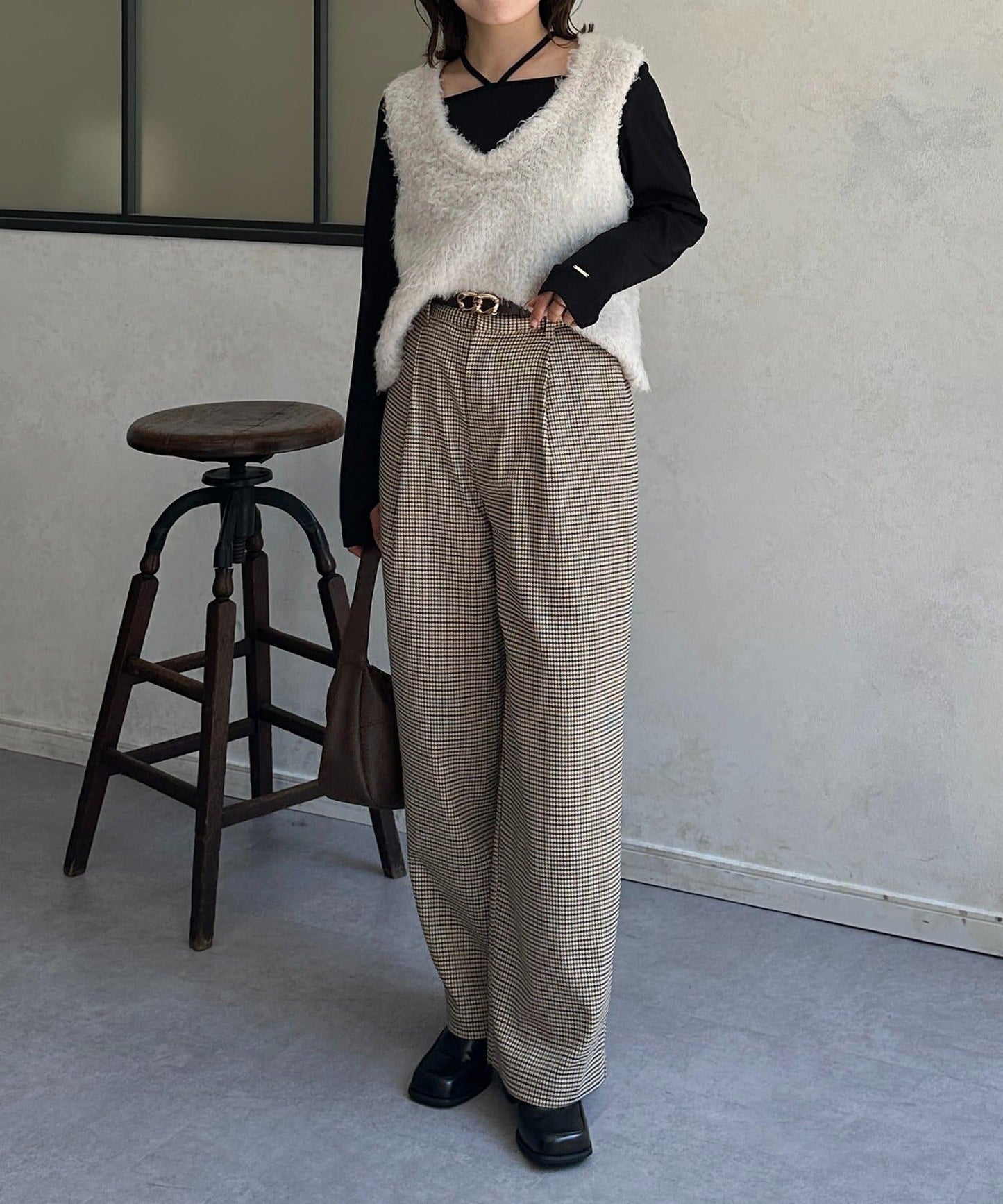 帶吊墜掛脖羅紋套頭衫