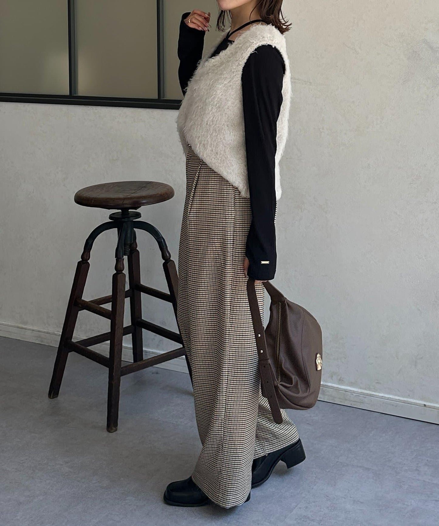 帶吊墜掛脖羅紋套頭衫