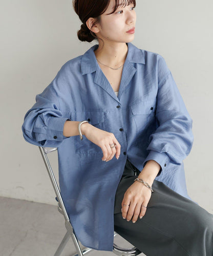 【Discoat】透視黑色紐扣開領襯衫