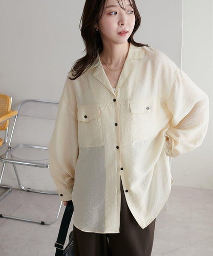 【Discoat】透視黑色紐扣開領襯衫